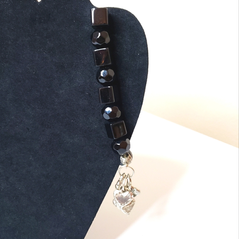 Handcrafted Heart Charm Black Bracelet